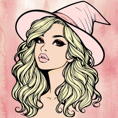 realistic witch girl with wavy hair and lips