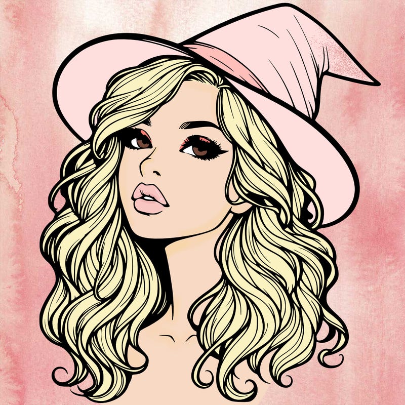 realistic witch girl with wavy hair and lips
