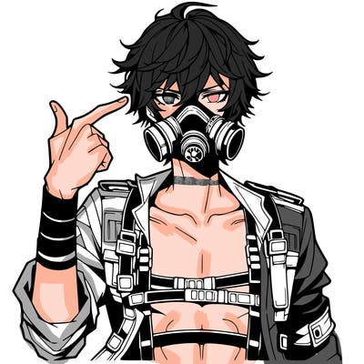 hot anime boy wearing gas mask