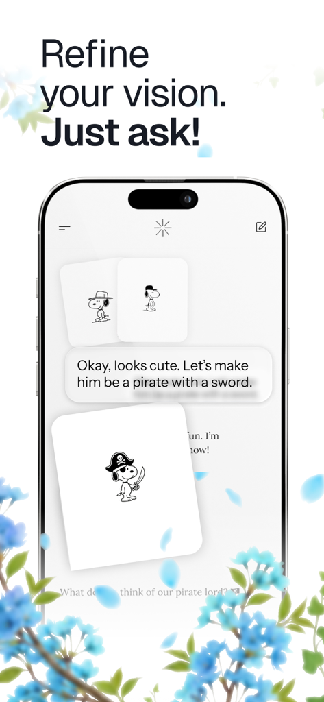 Minink - AI Tattoo Artist - Smartphone screen displaying the Minink app where a user refines a tattoo design via chat conversation.