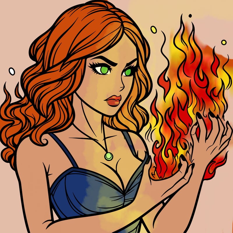 a realistic woman having the power of fire