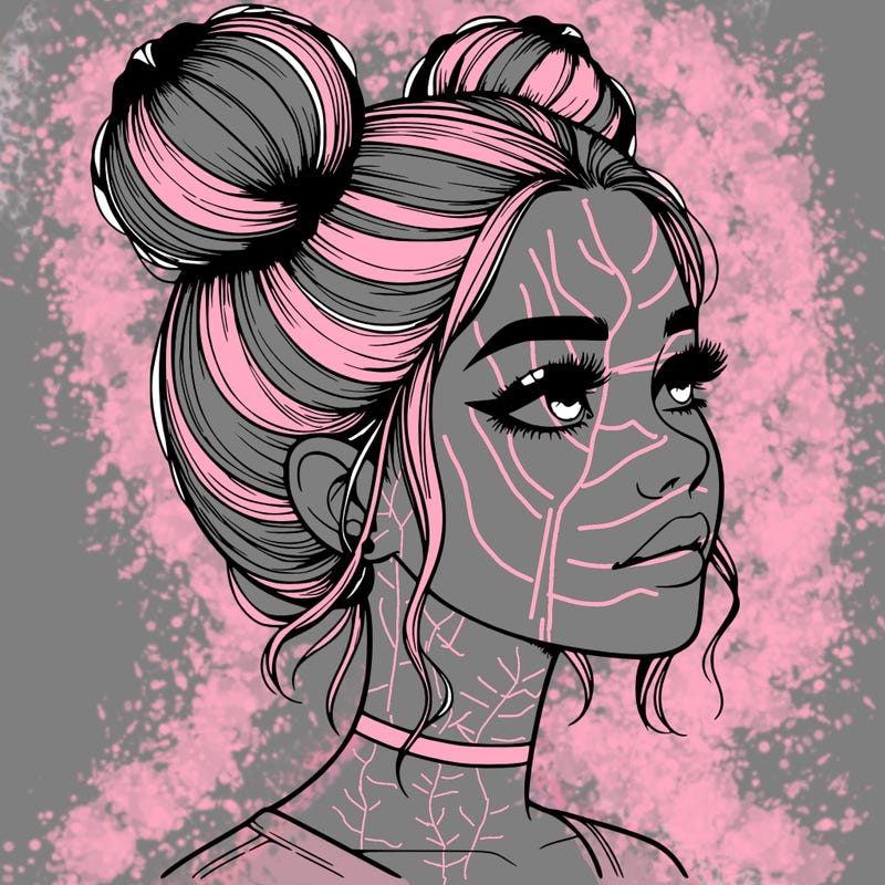 realistic girl with buns on the top of her head