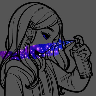 a realistic girl spray painting