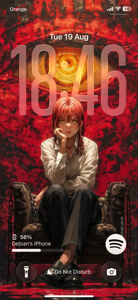 Top Anime Wallpaper - Live - Pantalla de bloqueo de iPhone con un fondo de pantalla de anime en vivo de alta calidad de Makima sentada en una silla