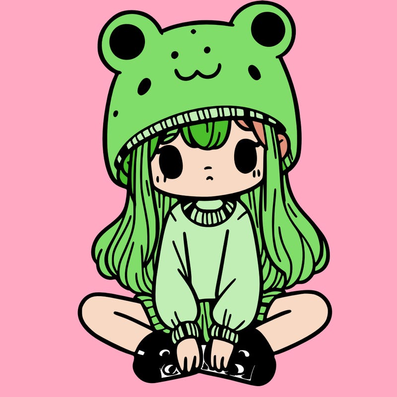 a girl wearing a frog hat and some frog socks