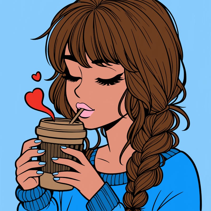 realistic girl drinking coffee