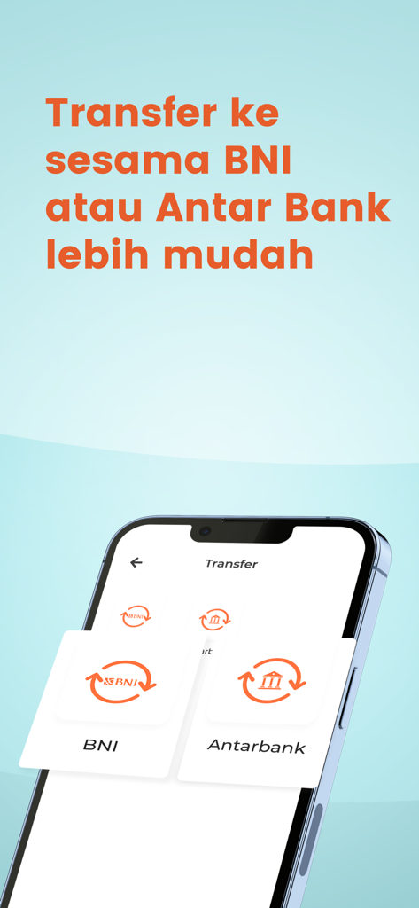 BNI SMS Banking - BNI SMS Banking app interface showing the transfer menu with options for BNI and interbank transfers