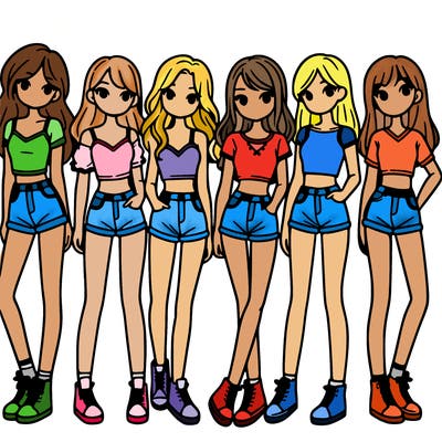 a group of girls wearing crop tops and shorts
