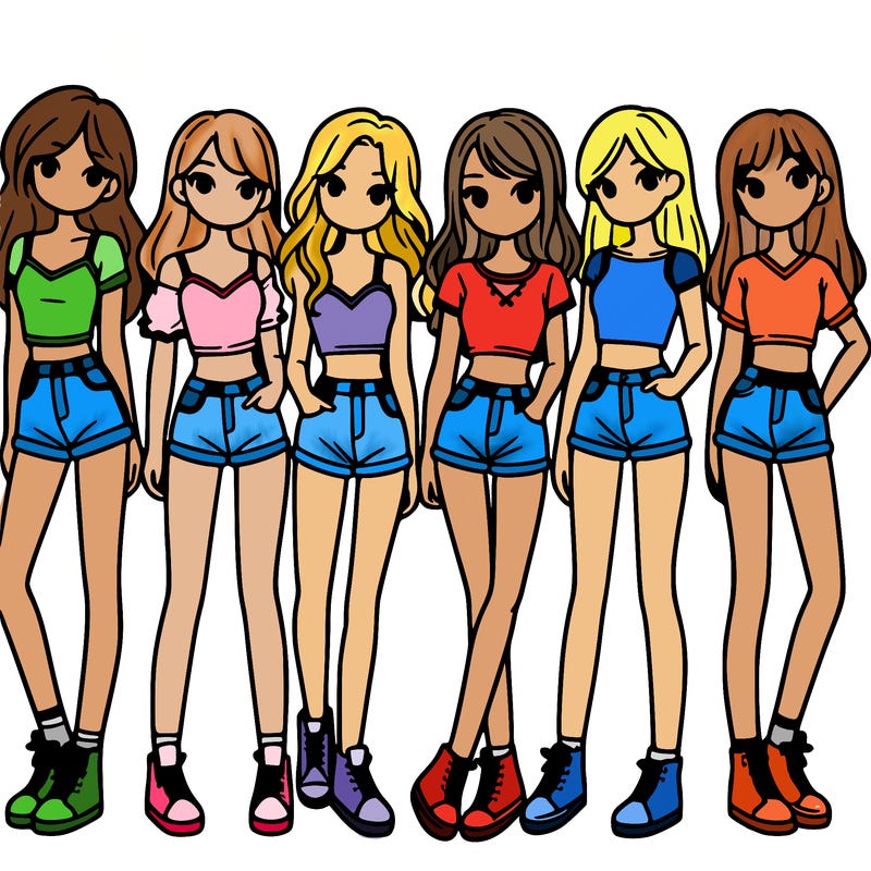 a group of girls wearing crop tops and shorts