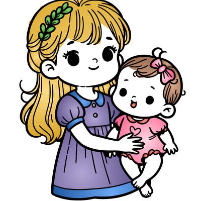 a little girl holding her baby sister