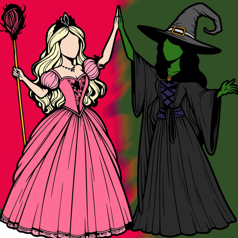 detailed realistic split of a princess and a witch