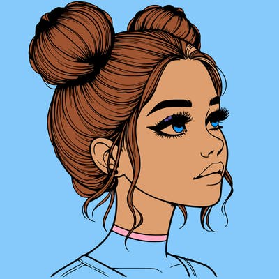 realistic girl with buns on the top of her head