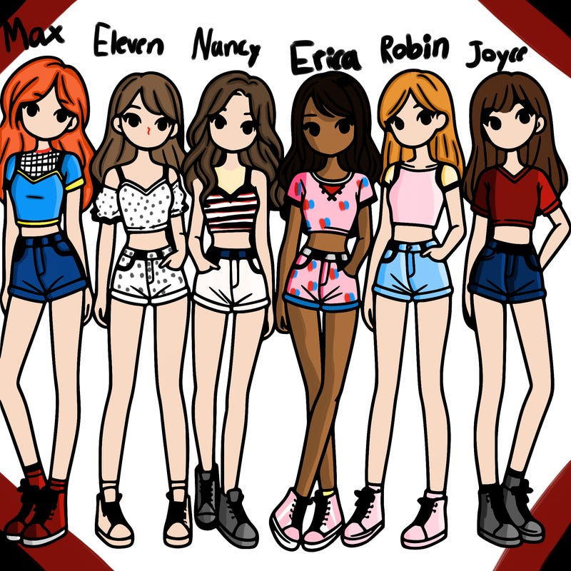 a group of girls wearing crop tops and shorts