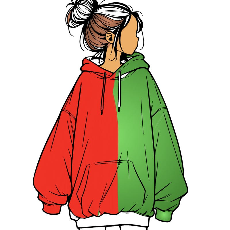 realistic girl with a oversized sweatshirt on and a bun