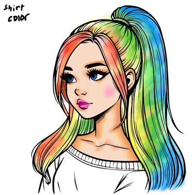 realistic girl with a high ponytail