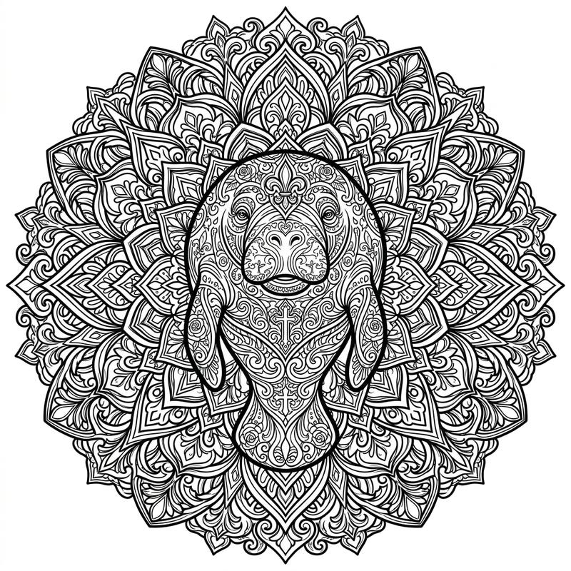 Discover a truly unique coloring experience with our Gothic Manatee Mandala. This intricate design beautifully merges the gentle manatee with dark, ornate patterns of a symmetrical mandala, offering a sophisticated challenge.