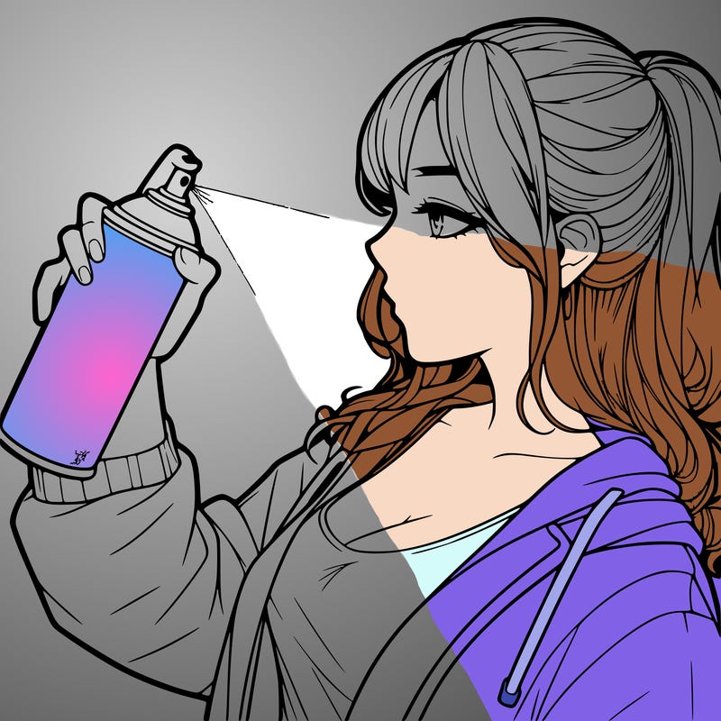 a realistic girl spray, painting