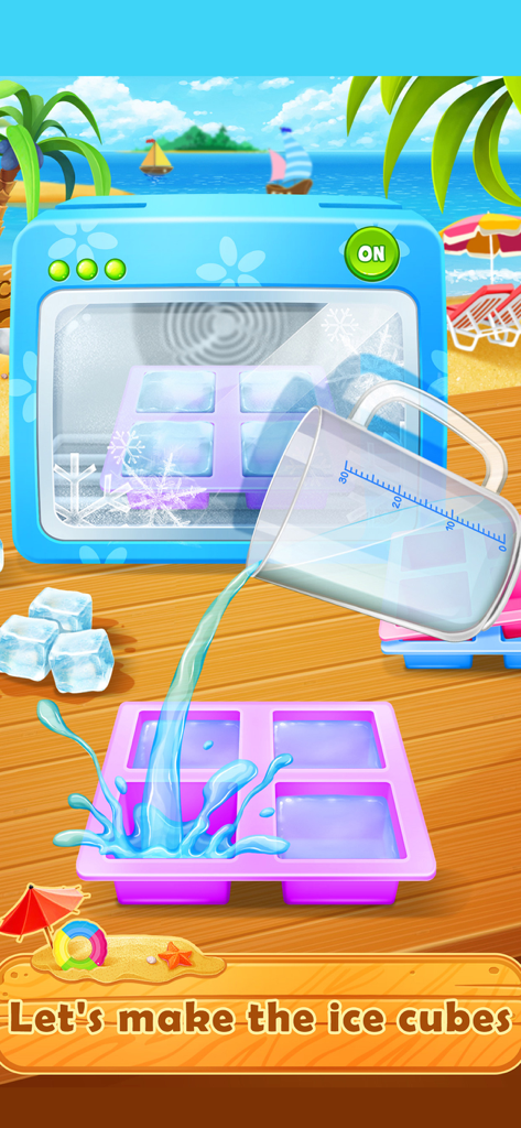 Pouring water into an ice tray to make ice cubes for snow cones