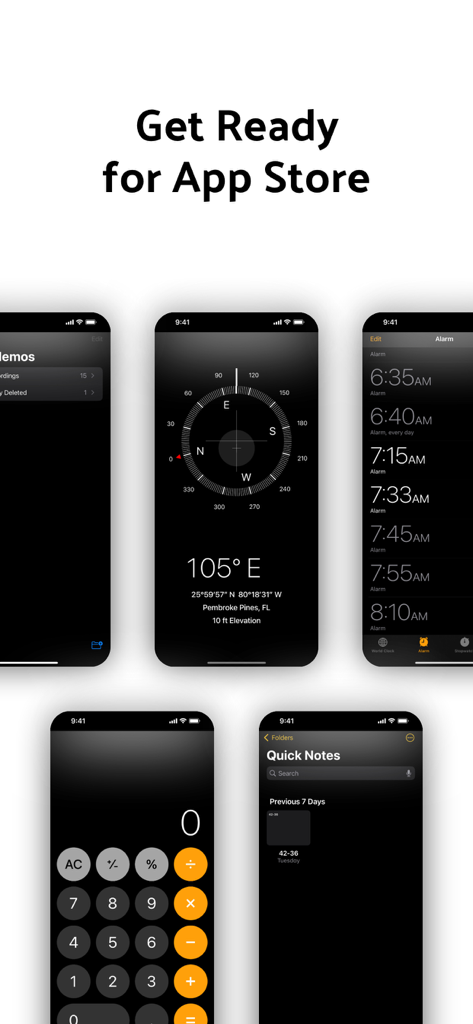 Status Bar - Screenshot Editor - Collection of iPhone screens showing clean 9:41 status bars for professional App Store screenshots