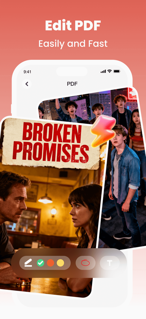 PDFit-AI PDF&Scanner - A mobile interface of the PDFit app showing tools to edit and annotate a PDF document with images and text.