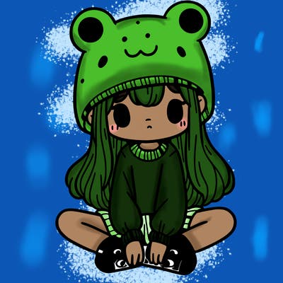 a girl wearing a frog hat and some frog socks