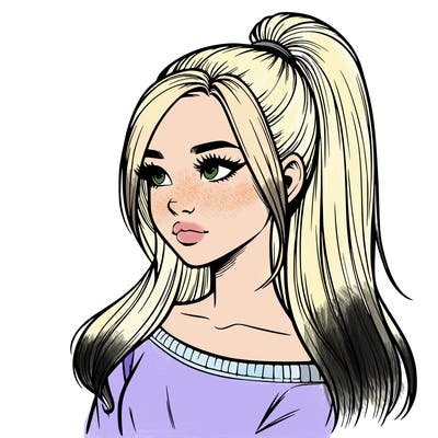 realistic girl with a high ponytail