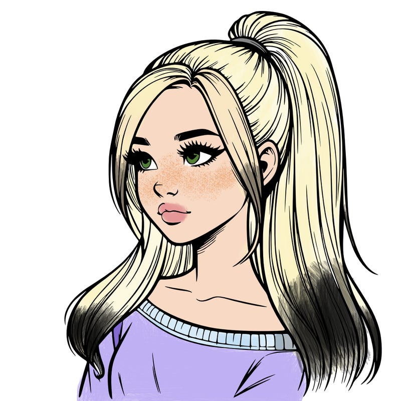 realistic girl with a high ponytail