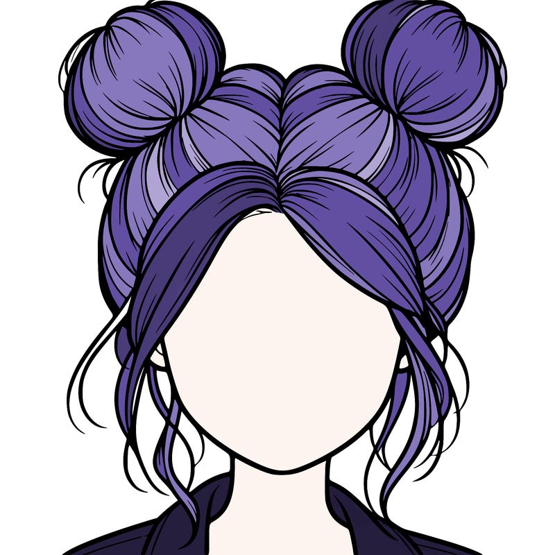 realistic girl with buns on the top of her hair