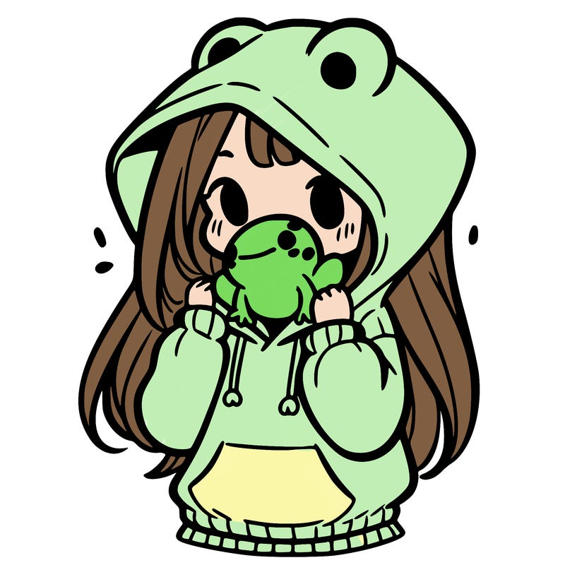 a girl holding a froggy hoodie