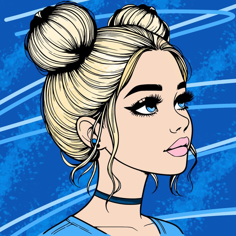 realistic girl with buns on the top of her head