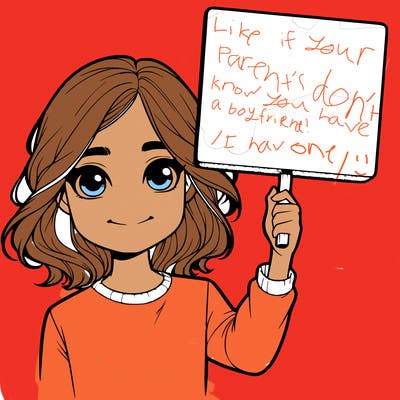 realistic girl holding up a sign