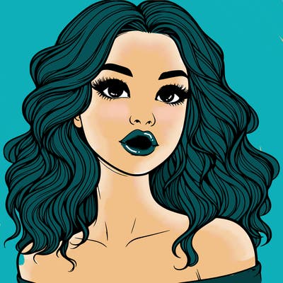 realistic girl with wavy hair and lips
