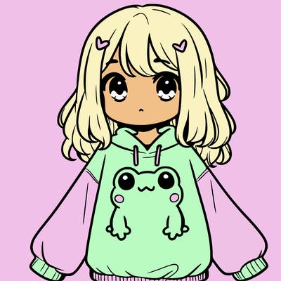 girl wearing frogging sweatshirt