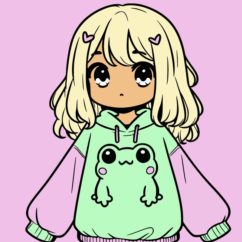 girl wearing frogging sweatshirt