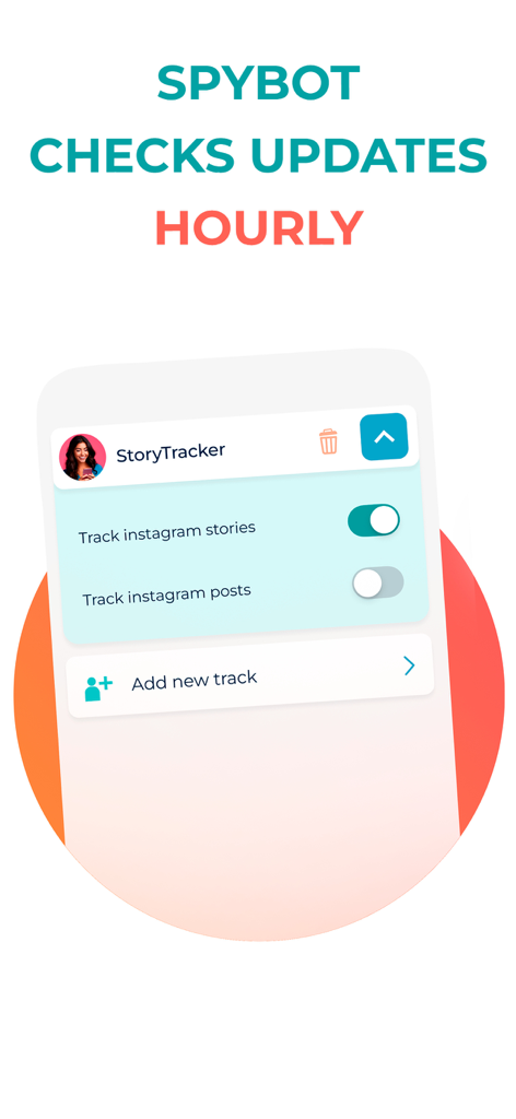 Mobile screen of SpyBOT app for anonymous tracking of Instagram stories and posts