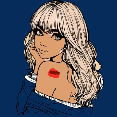 realistic girl with bangs looking over her shoulder