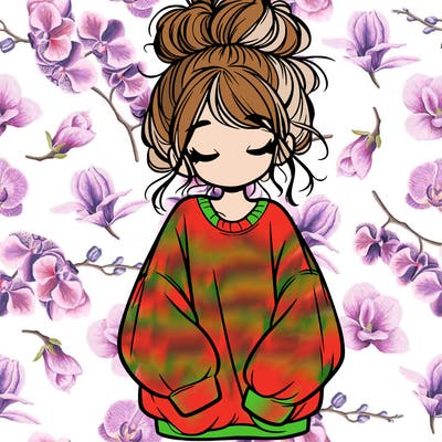 girl with baggy sweatshirt and messy bun