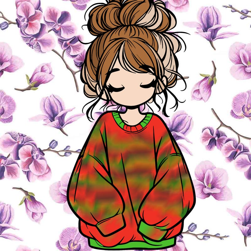 girl with baggy sweatshirt and messy bun