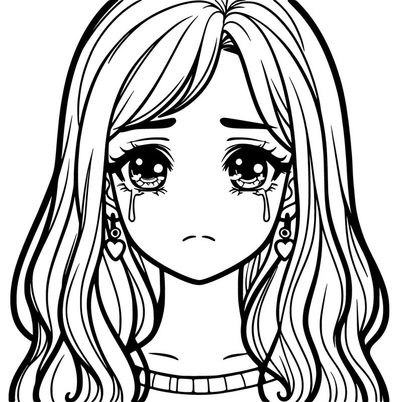 young woman with tears with neutral not sad face face and long hair