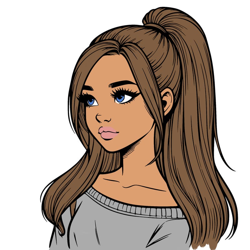 realistic girl with a high ponytail