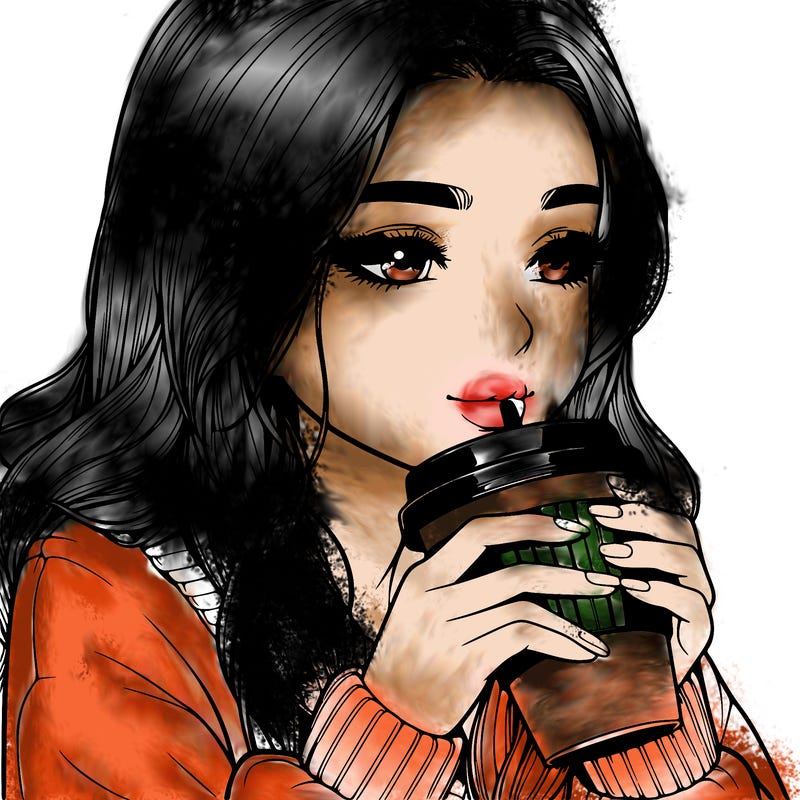 realistic girl drinking coffee
