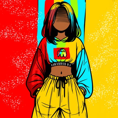 realistic girl faceless with baggy pants and a crop top