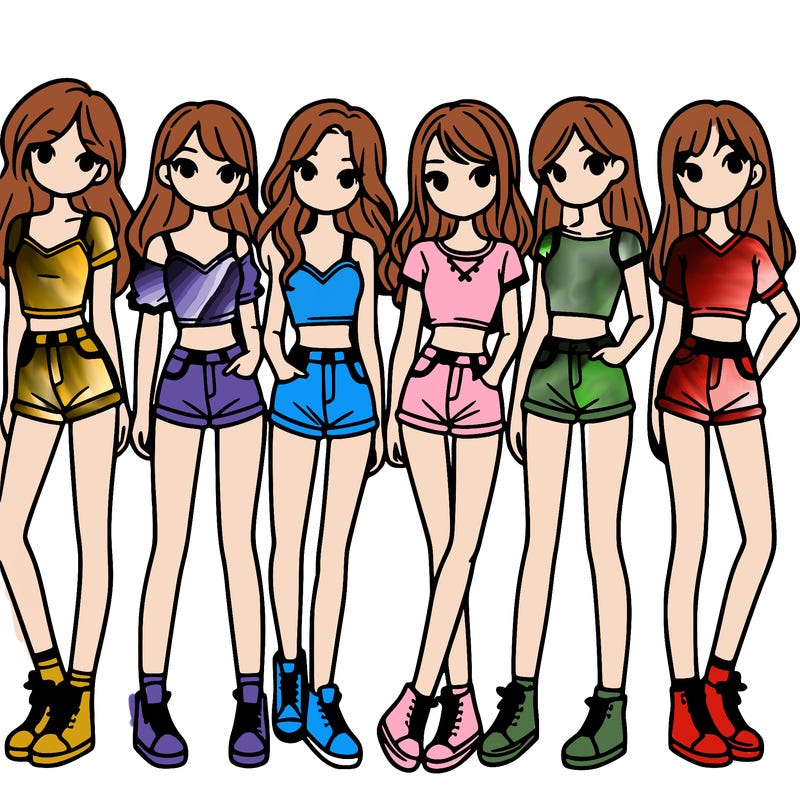 a group of girls wearing crop tops and shorts