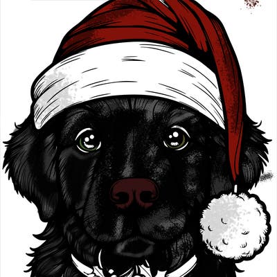 realistic dog with a christmas hat