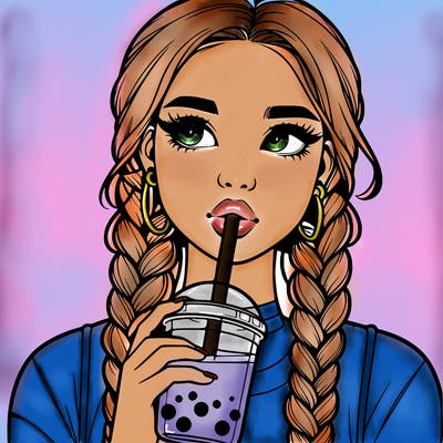 realistic girl with braided hair drinking boba