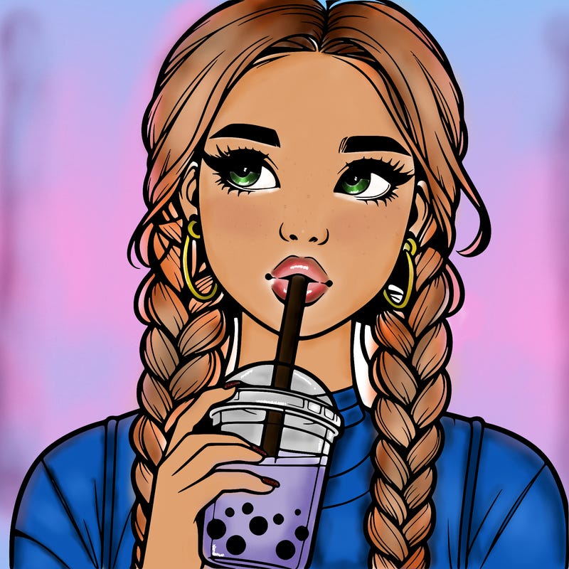 realistic girl with braided hair drinking boba