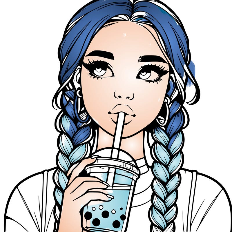 realistic girl with braided hair drinking boba