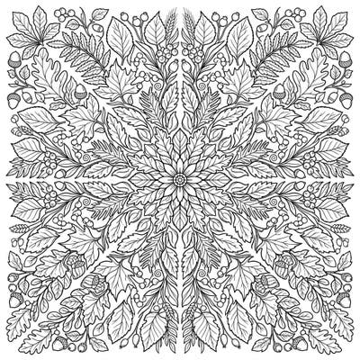 Discover the beauty of fall with this exquisite autumn floral mandala. Its intricate design, filled with seasonal leaves and berries, offers a relaxing and rewarding coloring experience.
