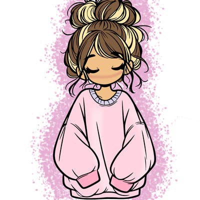 girl with baggy sweatshirt and messy bun