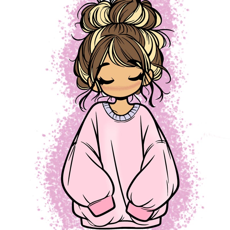 girl with baggy sweatshirt and messy bun